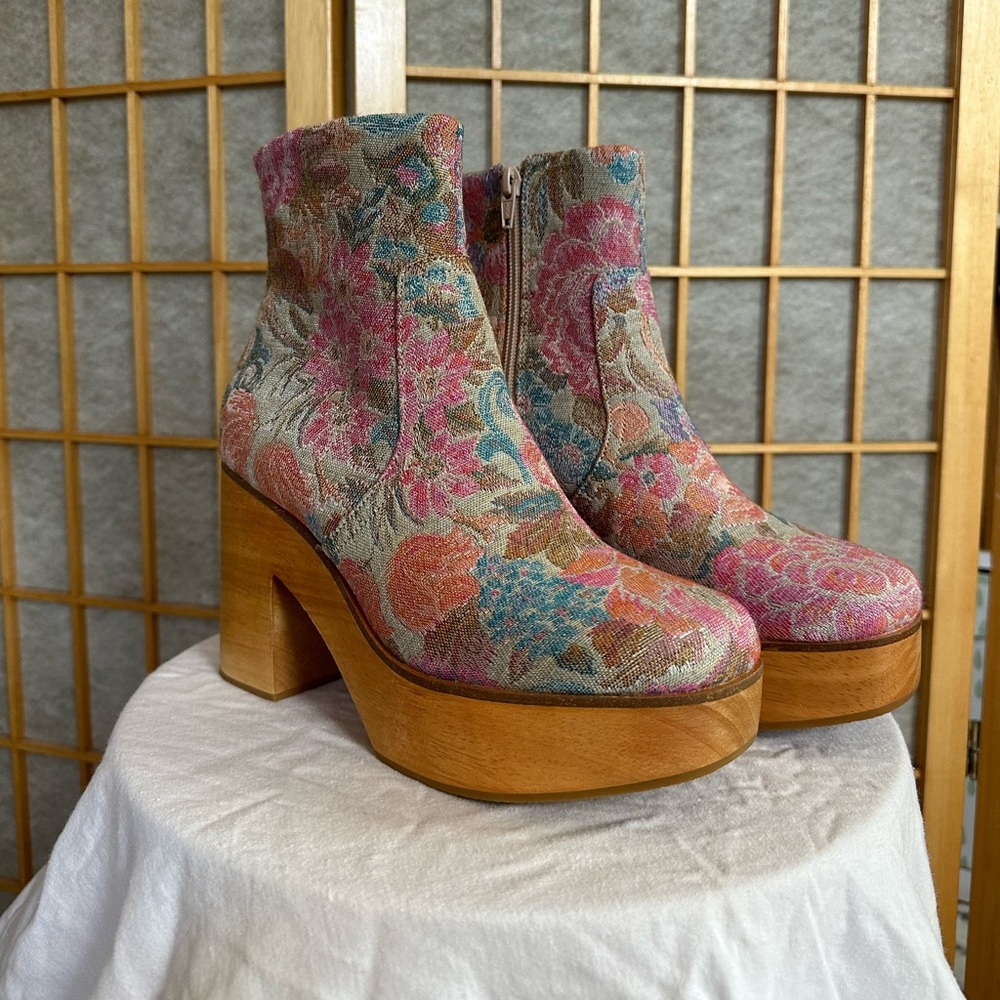 Charlotte Stone Floral Platform Boots - Pink, Blue, Tan